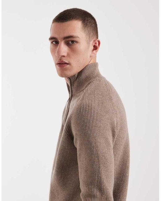 Threadbare Natural Cotton Blend Ribbed 1/4 Zip Jumper for men