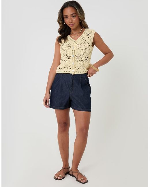 Threadbare Blue Crochet Button Up Vest