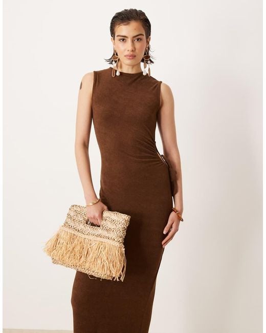 ASOS Natural Towelling Sleeveless Cut Out Side Maxi Dress