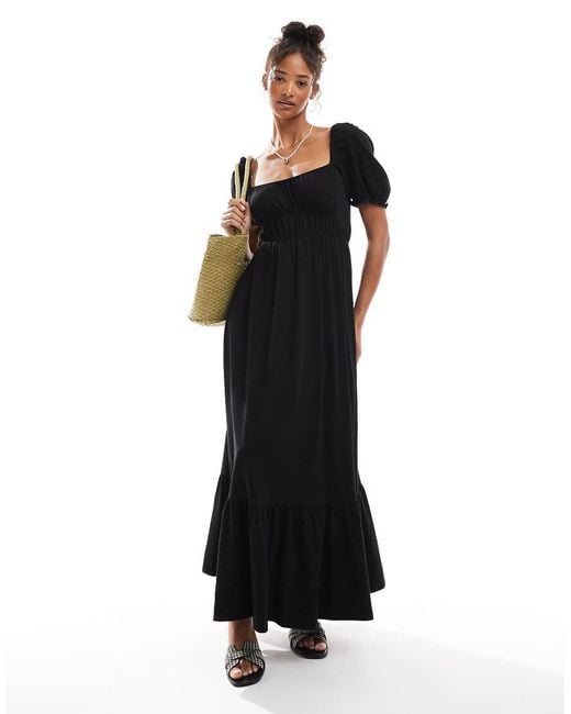 Miss Selfridge Black Puff Sleeve Maxi Dress