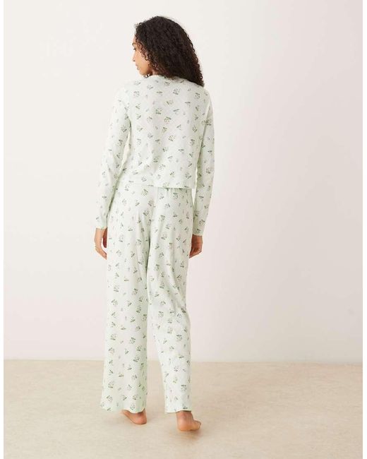 ASOS Natural Pointelle Long Sleeve Pyjama Set