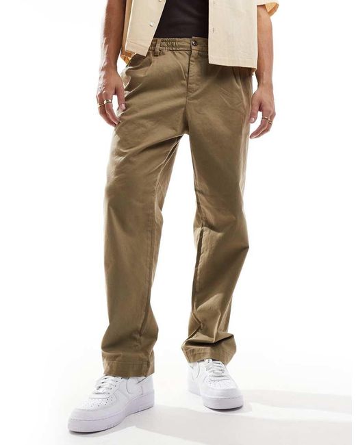 Jack & Jones Natural Loose Fit Pull On Chino With Pleated Front for men