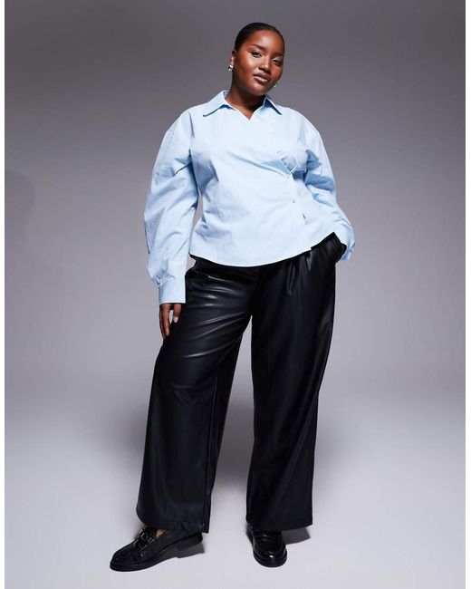 ASOS Blue Asos Design Curve Wrap Shirt With Cocoon Sleeve