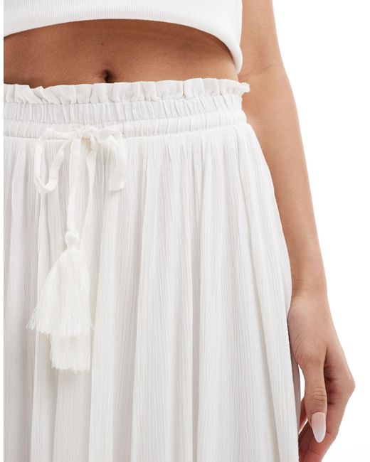 Y.A.S White Festival Embroidered Maxi Boho Skirt With Tie Waist