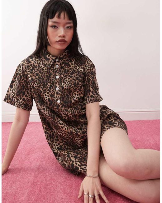 Monki Pink Oversized Twill Shirt Dress