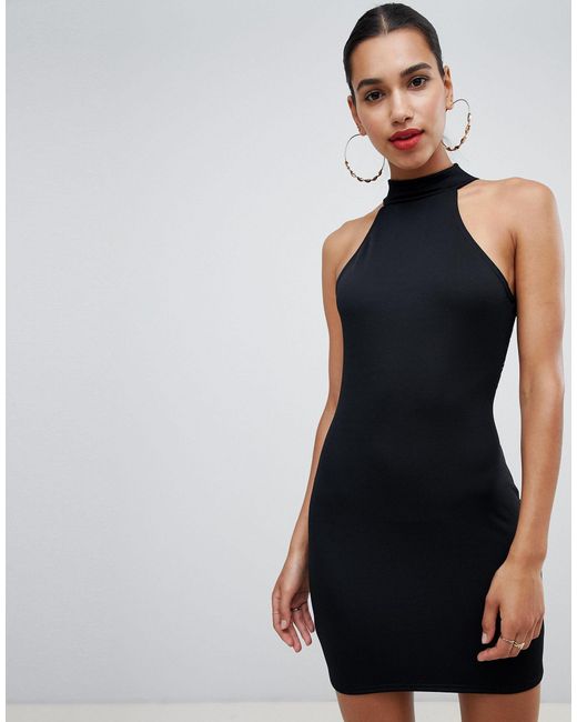 PrettyLittleThing High Neck Sleeveless Lace Back Dress in Black | Lyst UK