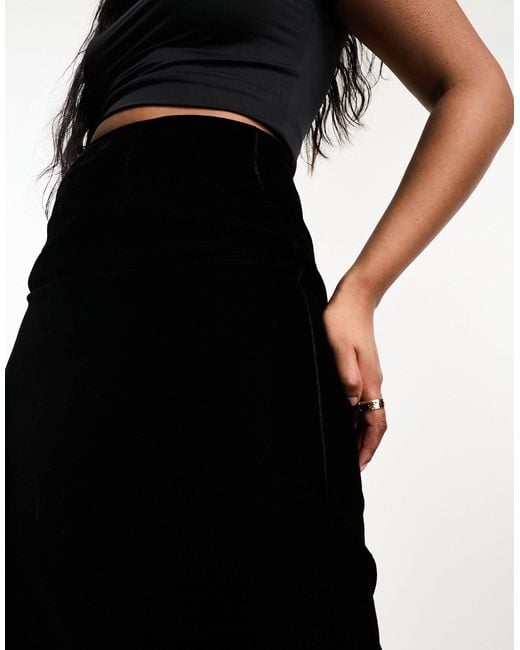 ASOS Black Velvet Bias Midi Skirt