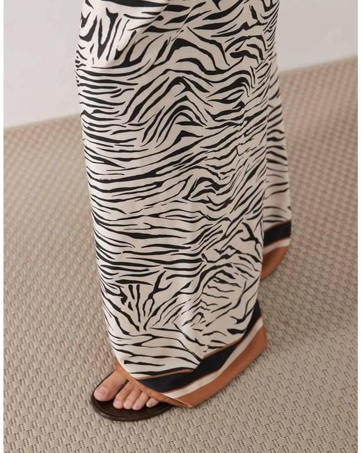 River Island White Satin Zebra Print Wide Leg Trousers