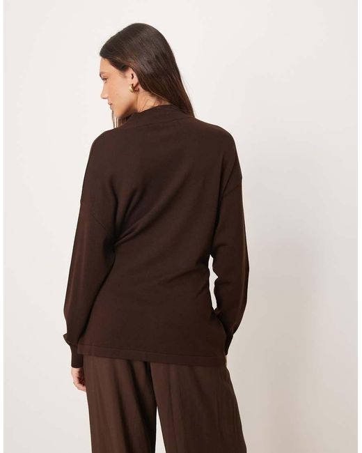 Mango Brown Knitted High Neck Tie Waist Jumper