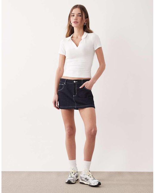 Miss Selfridge White Fitted Rib Polo Top With Picot Stitch