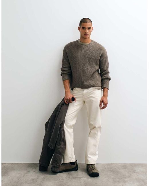 Weekday Gray Boxy Fit Slub Knit Jumper for men
