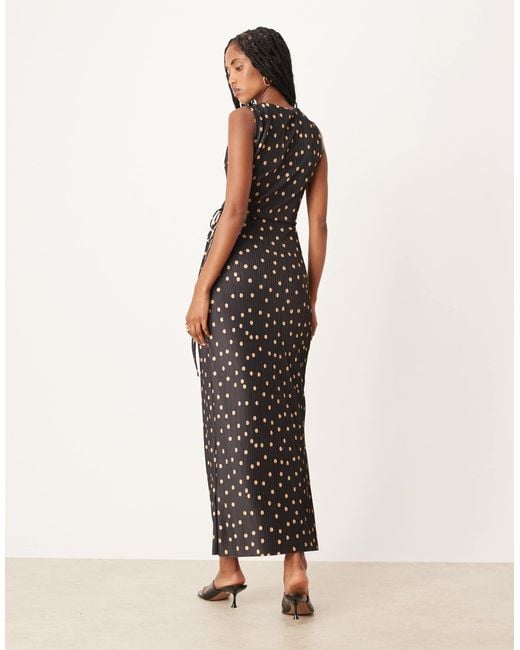 ASOS Natural Plisse Sleeveless Wrap Tie Front Maxi Dress