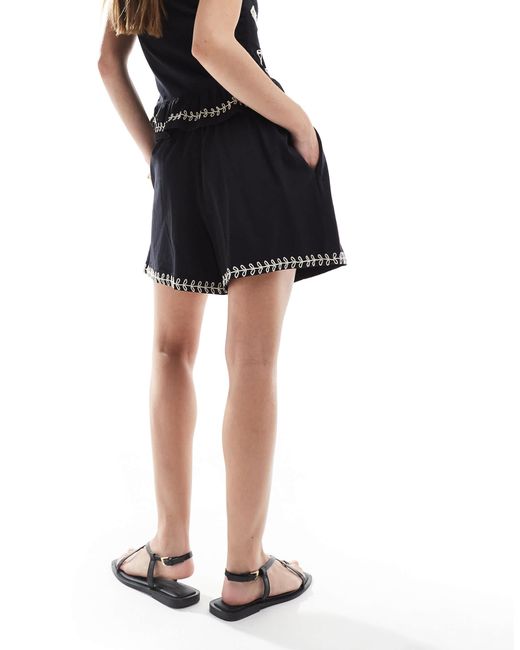 Object Black Embroidered Jersey Shorts