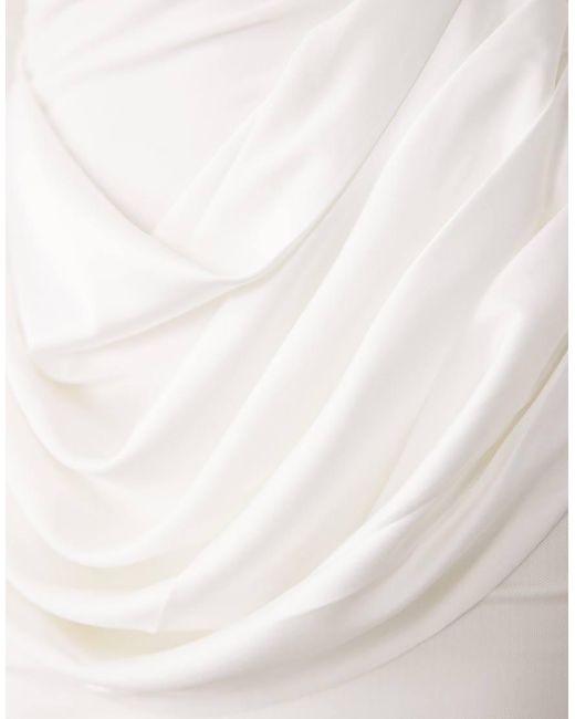Wanderdoll White Storm Shoulder Pad Detail Long Sleeve Satin Drape Waist Mini Dress