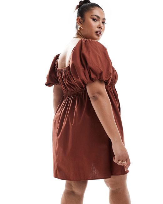 ASOS Red Asos Design Curve Puffed Sleeve Smock Mini Dress