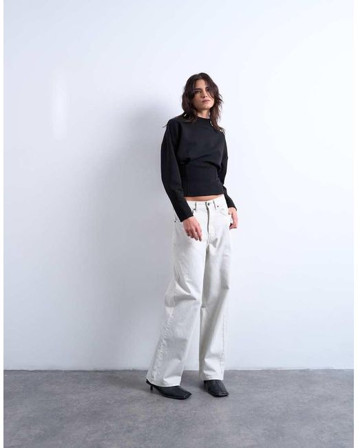 TOPSHOP Blue Interlock Corset Waist Long Sleeve Top