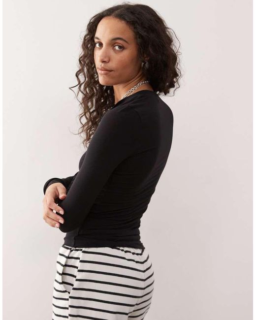 Weekday Black Slim Fit Button Front Long Sleeve Top