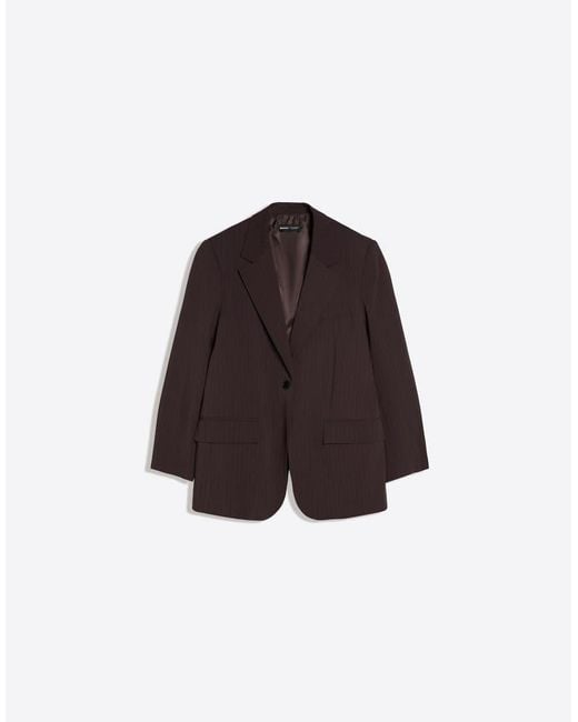 Bershka Brown Striped Double-breasted Blazer