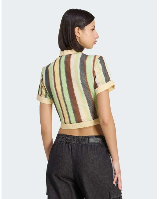 Adidas Originals Natural Summer Glow Striped Cropped Polo