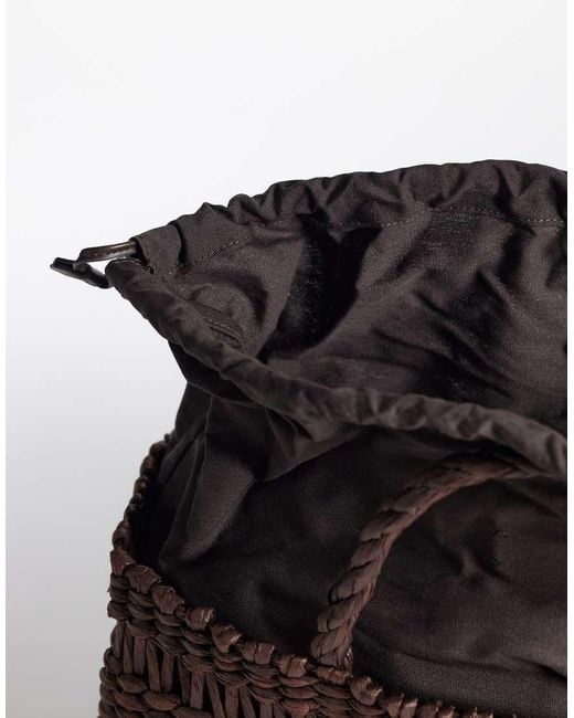 Mango Brown Woven Rectangle Tote Bag