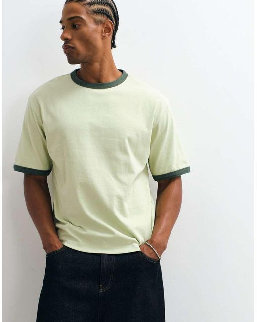 ASOS Green Boxy Relaxed Ringer T Shirt for men
