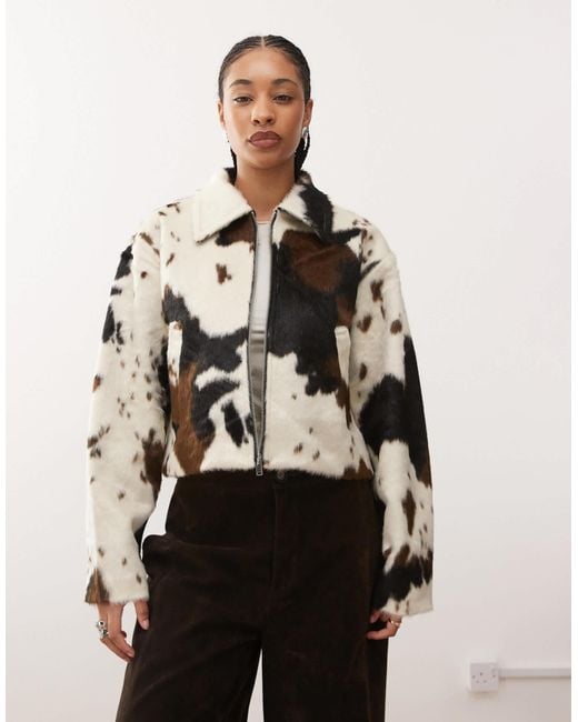 Noisy May Natural – racer-jacke aus ponyfell mit kuhfleckenmuster