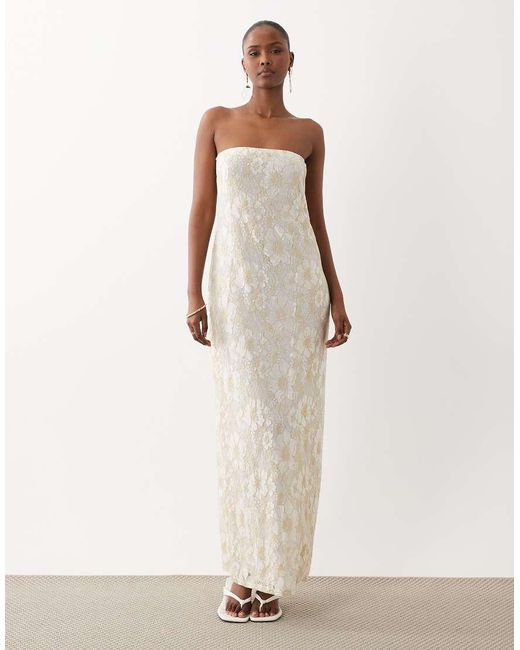 South Beach White Glitter Lace Bandeau Maxi Dress