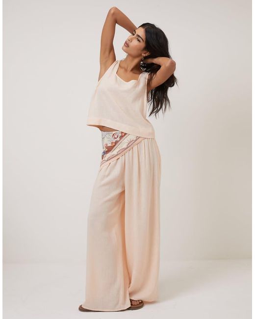 Nobody's Child Natural Linen-Blend Wide Leg Trousers Co-Ord