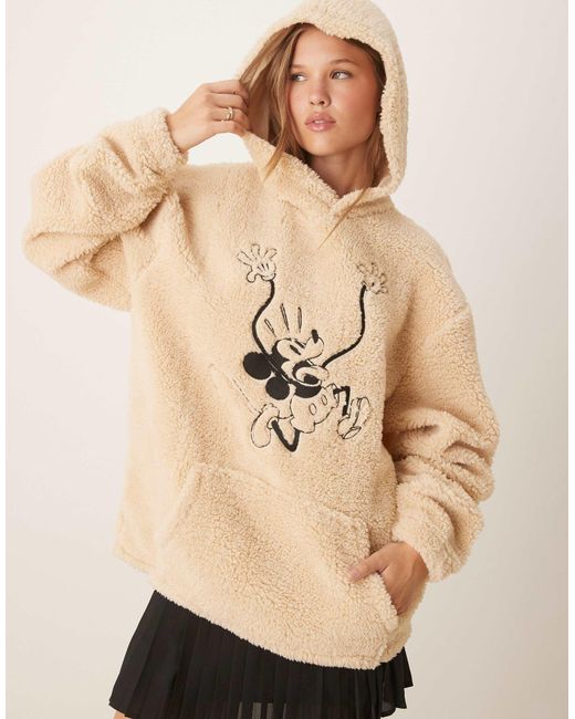 ASOS Natural Disney Oversized Borg Hoodie With Mickey Mouse Print