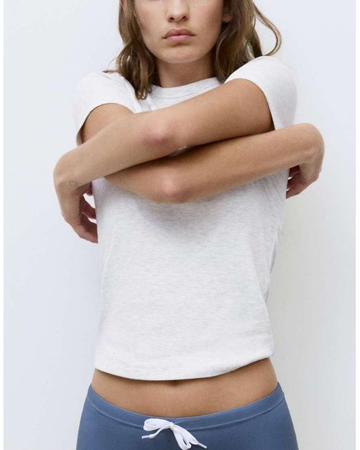 Pull&Bear White Fitted Short Sleeve T-shirt