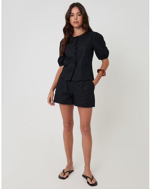 Threadbare Black Linen Blend Puff Sleeve Top