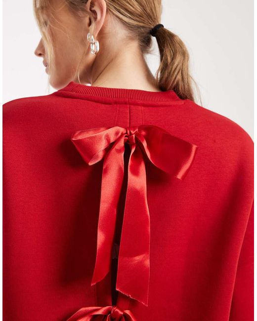 Miss Selfridge Red Sweatshirt With Back Bow Detail