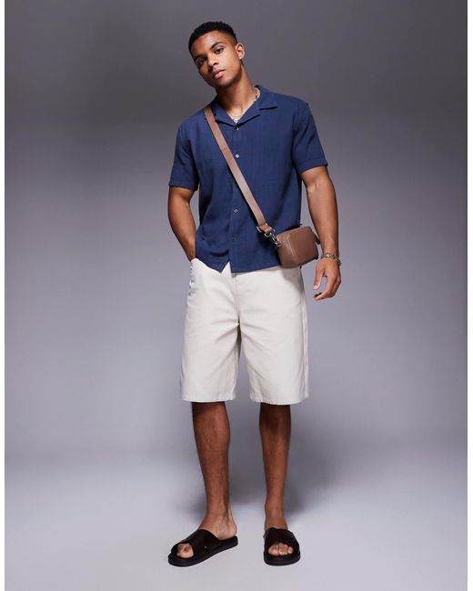 Chemise à manches courtes en lin texturé Abercrombie & Fitch pour homme en coloris Blue