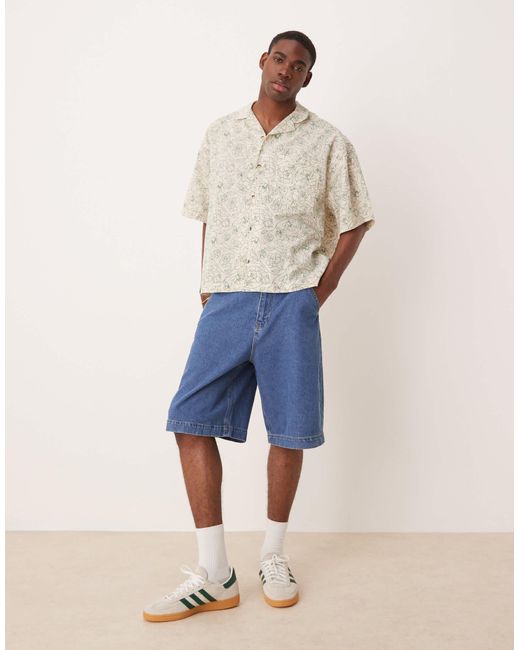 Chemise coupe carrée oversize aspect lin à fleurs avec col à revers - crème ASOS pour homme en coloris Natural