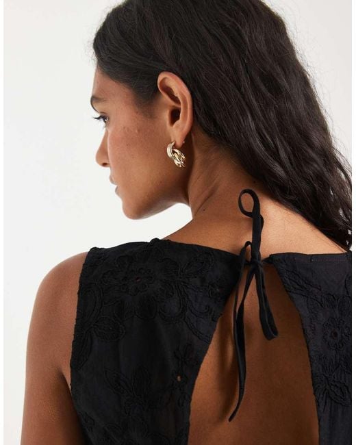 Pieces Black Tie Back Sleeveless Broderie Top