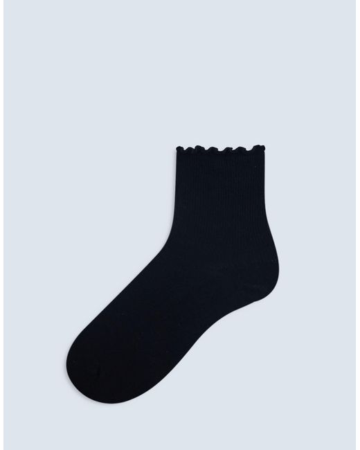 TOPSHOP Black Ribbed Frill Socks