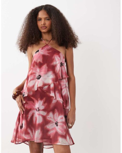 Mango Red Teen Ruffle Halterneck Mini Dress