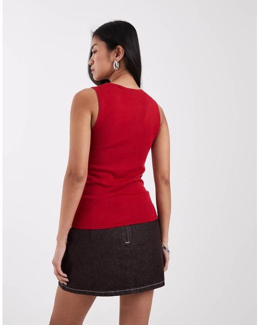 JJXX Red Asymmetric Button Through Knit Vest