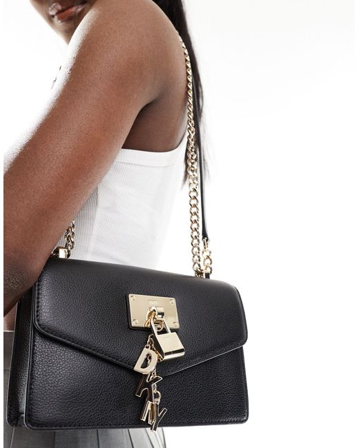 DKNY Black Elissa Small Leather Crossbody Bag With Chain Strap