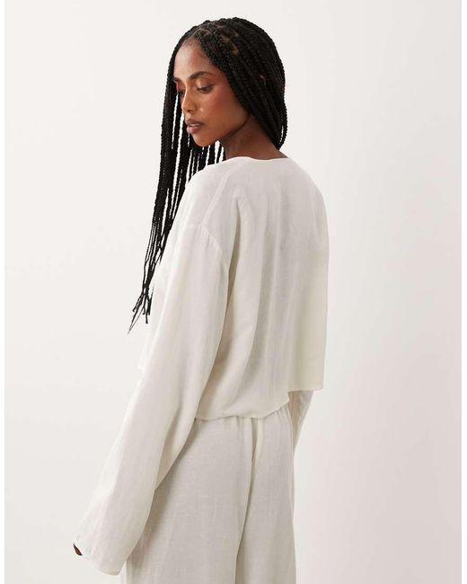 ASOS White Linen Blend Mandarin Style Blouse Co Ord