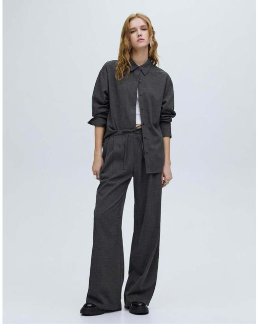 Pull&Bear Gray Pinstripe Shirt