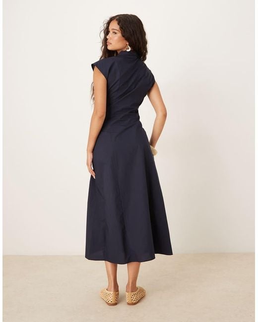 Vestito A Maniche Corte Con Allacciatura di Mango in Blue