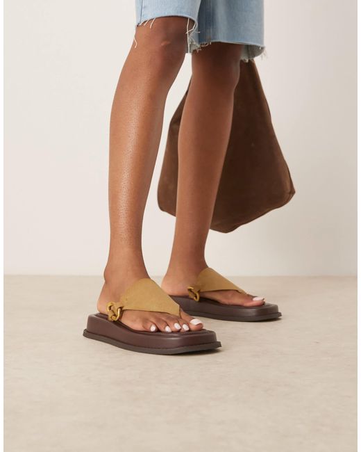 ASOS Natural Fergie Toe Thong Flatform Mules With Hardware
