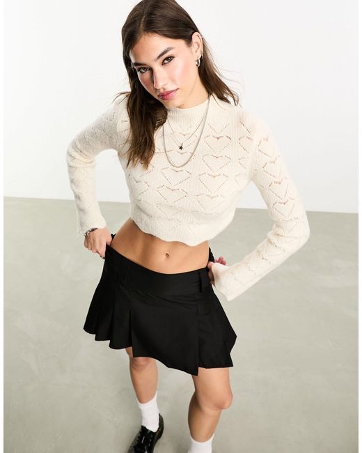 ONLY Natural Cropped Scallop Edge Heart Jumper