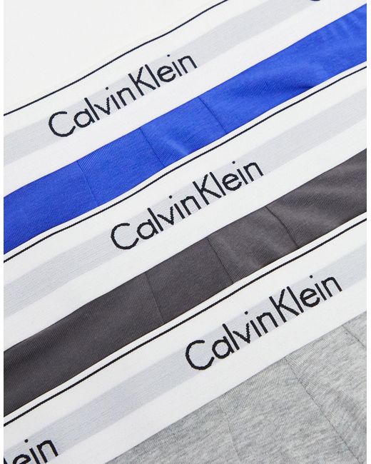 Calvin Klein Blue Cotton Stretch Trunks 3 Pack for men