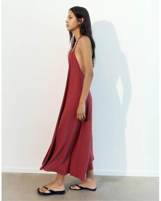 Pull&Bear Red Midi Dress With Back Straps