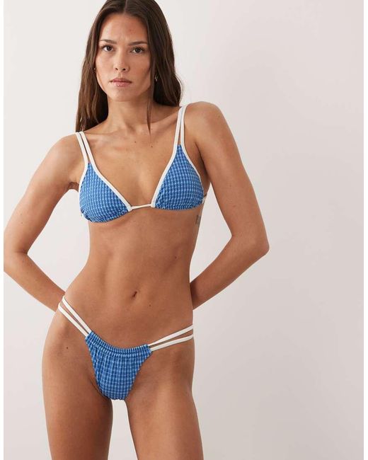 Rhythm Blue Lola Check Double Strap Triangle Bikini Top