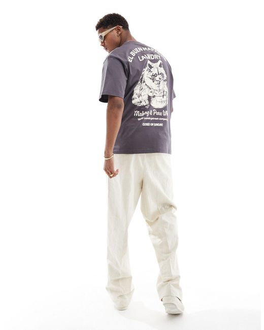 Pull&Bear Gray Raccoon Backprinted T-shirt for men
