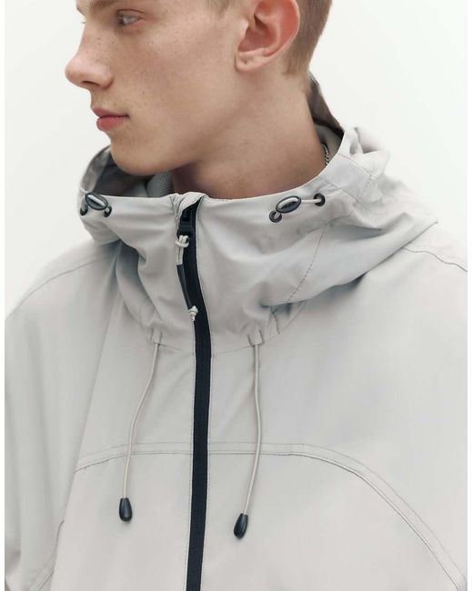 Pull&Bear Gray Lightweight Hooded Raincoat for men
