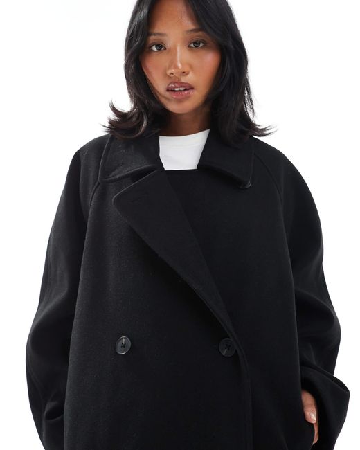 ASOS Blue Asos Design Petite Oversized Mid Length Pea Coat